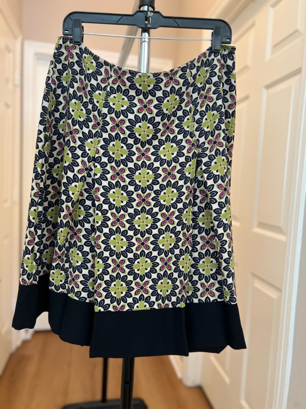 Floral A-Line Skirt in Green, Navy & Cream